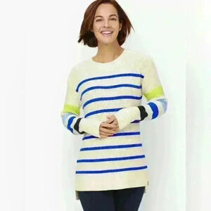 T by Talbots MULTI STRIPE CREWNECK HIGH-LOW Sweater size medium. NWOT
